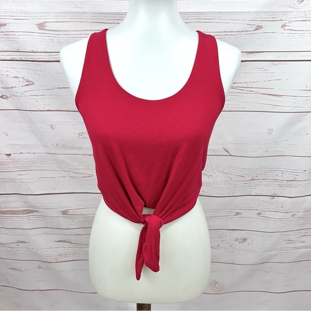 Babaton Aritzia Red Stretch Jersey Crop Jeronimo Tank Top Front Tie
